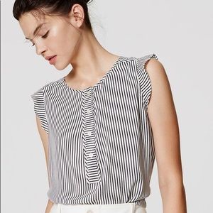 LOFT Striped Ruffle Trim Henley Shell Size Large